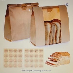 130 pack paper bread bags w window for homemade bread 160 stickers 14x8x3.5" New